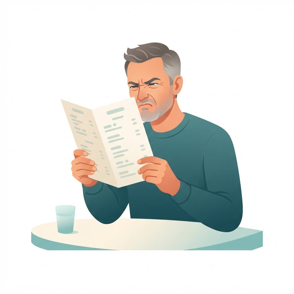 Squinting at restaurant menu